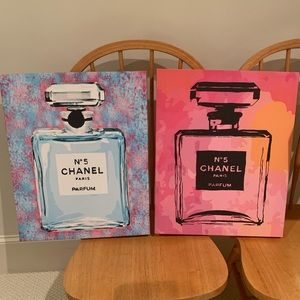 2 chanel bottle paintings on canvas